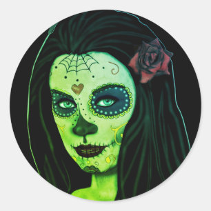 Cute Scary Zombie Gothic Girl Classic Round Sticker