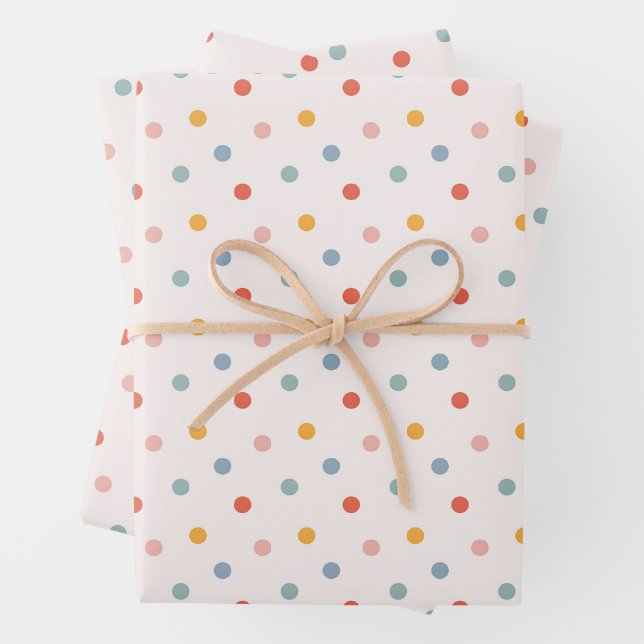 Cute Scattered Mini Polka Dots Muted Terrazzo Spec Wrapping Paper Sheet (In situ)