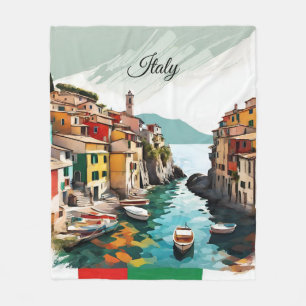Cute Scenic Italy Mediterranean Coast Sea Shore Fleece Blanket