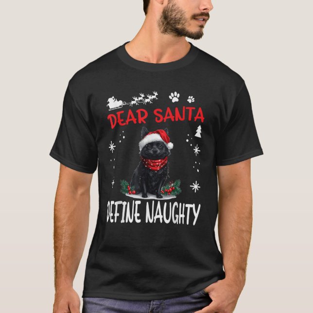 Cute Schipperke dog Dog Christmas Dear Santa Defin T-Shirt (Front)