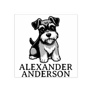 Cute Schnauzer Cartoon Personalise Rubber Stamp