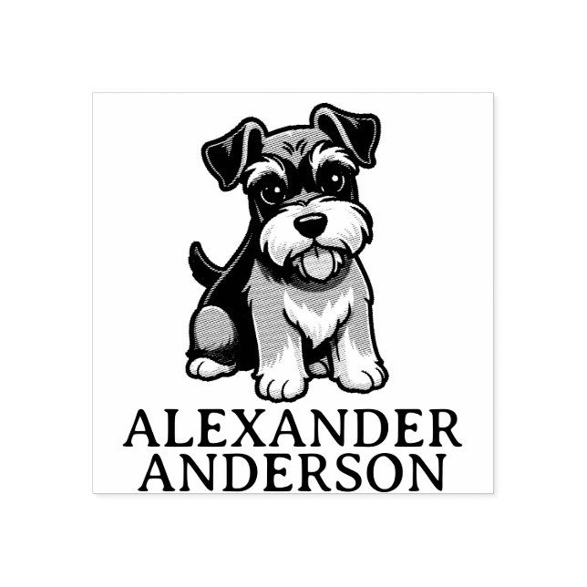Cute Schnauzer Cartoon Personalise Rubber Stamp (Imprint)