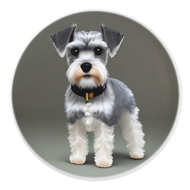 Cute Schnauzer Ceramic Knob (Front)