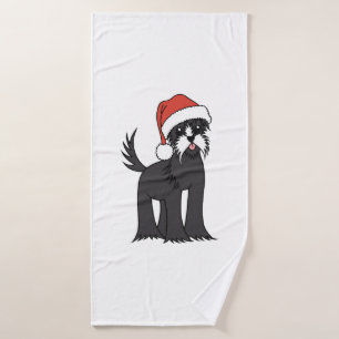 Cute Schnauzer Christmas Dog in Santa Hat Bath Towel