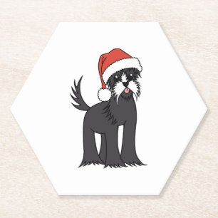 Cute Schnauzer Christmas Dog in Santa Hat Paper Coaster