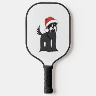Cute Schnauzer Christmas Dog in Santa Hat   Pickleball Paddle