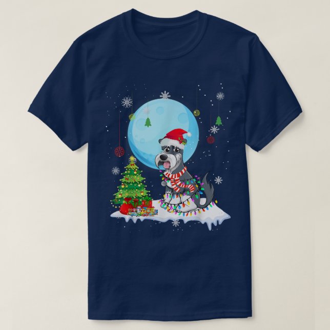 Cute Schnauzer Christmas Dog Lights Lover Tee  (Design Front)