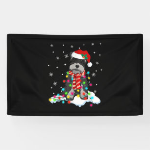Cute Schnauzer Christmas Lights With Santa Hat Banner