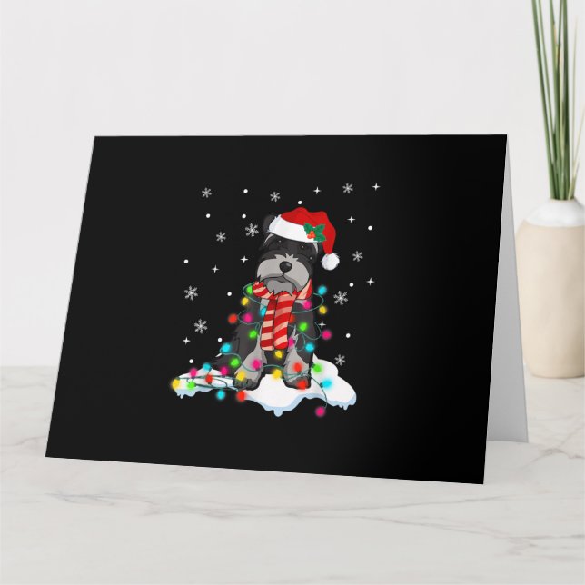 cute schnauzer christmas lights with santa hat gif card (Front)