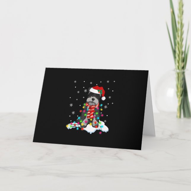 cute schnauzer christmas lights with santa hat gif holiday card (Front)