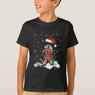cute schnauzer christmas lights with santa hat gif T-Shirt