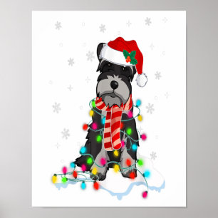 Cute Schnauzer Christmas Lights With Santa Hat Poster