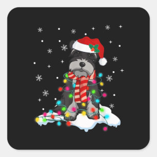 Cute Schnauzer Christmas Lights With Santa Hat Square Sticker