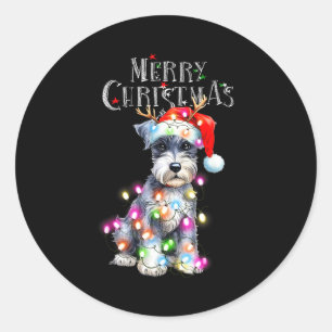 Cute Schnauzer Christmas Lights Xmas Dog Santa Hat Classic Round Sticker