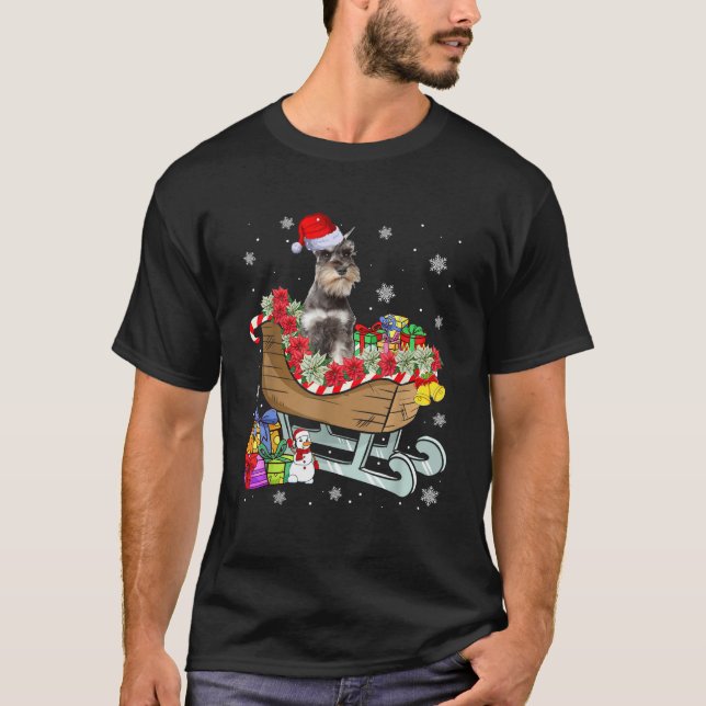 Cute Schnauzer Dog Christmas Santa Hat Xmas Puppy  T-Shirt (Front)
