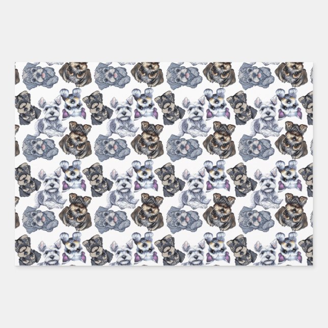 Cute Schnauzer Dog Patterned Art Wrapping Paper Sheet (Front 2)