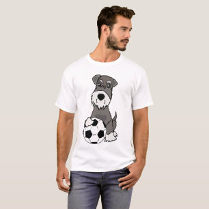 Cute Schnauzer Dog Playing Soccer Cartoon T-Shirt