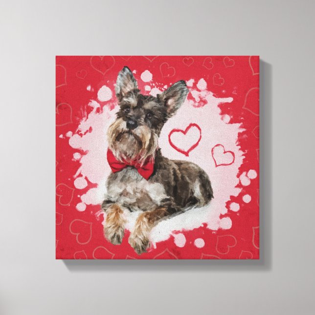 Cute Schnauzer on Hearts Pattern Canvas Print (Front)