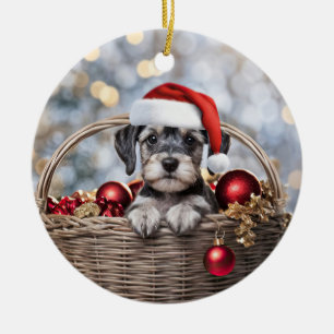 Cute Schnauzer Puppy Dog Christmas Holiday Ceramic Tree Decoration