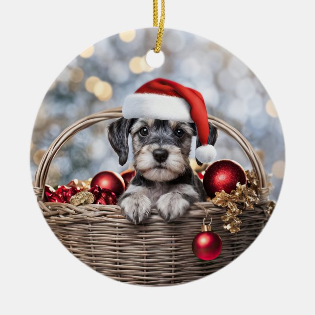 Cute  Schnauzer Puppy Dog Christmas Holiday Ceramic Tree Decoration (Front)