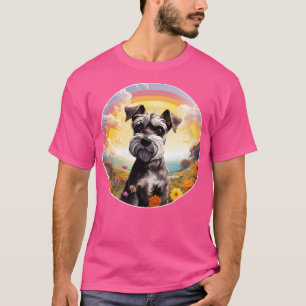 Cute Schnauzer Rainbow Bridge Puppy Dog Painting T-Shirt