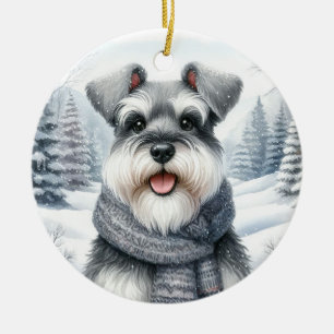 Cute Schnauzer Winter Wonderland Christmas Ceramic Tree Decoration