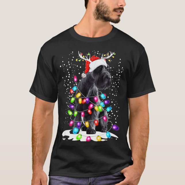 Cute Schnauzer With Christmas Lights  T-Shirt (Front)