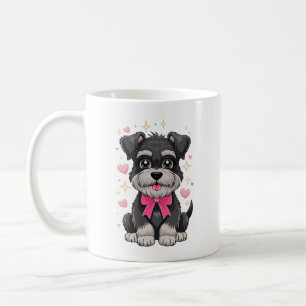 Cute Schnauzer With Pink Bow Surrounded by Hearts Coffee Mug