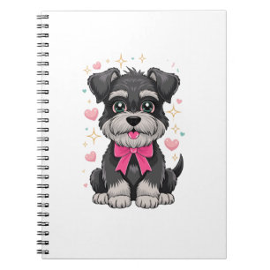 Cute Schnauzer With Pink Bow Surrounded by Hearts Notebook