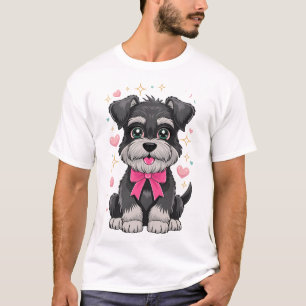 Cute Schnauzer With Pink Bow Surrounded by Hearts T-Shirt