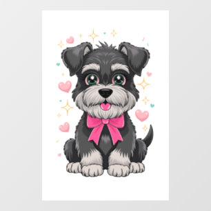 Cute Schnauzer With Pink Bow Surrounded by Hearts Window Cling