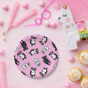 Cute schnauzers pink party cake paper plate
