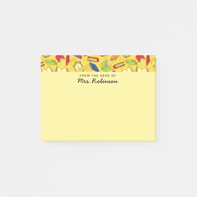 Cute School Books Teacher Desk Yellow 4 x 3 Post-it Notes (Front)