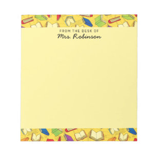 Cute School Books Teacher Desk Yellow 4 x 6 Notepad