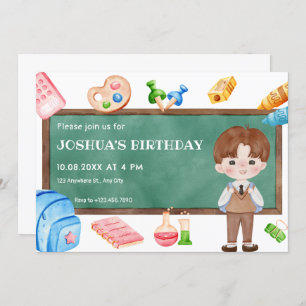 Cute school boy chalkboard birthday invitation