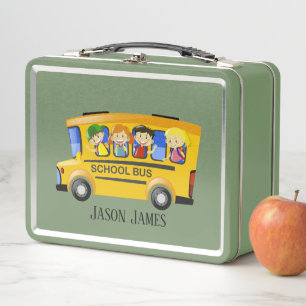 cute school bus add name metal lunch box