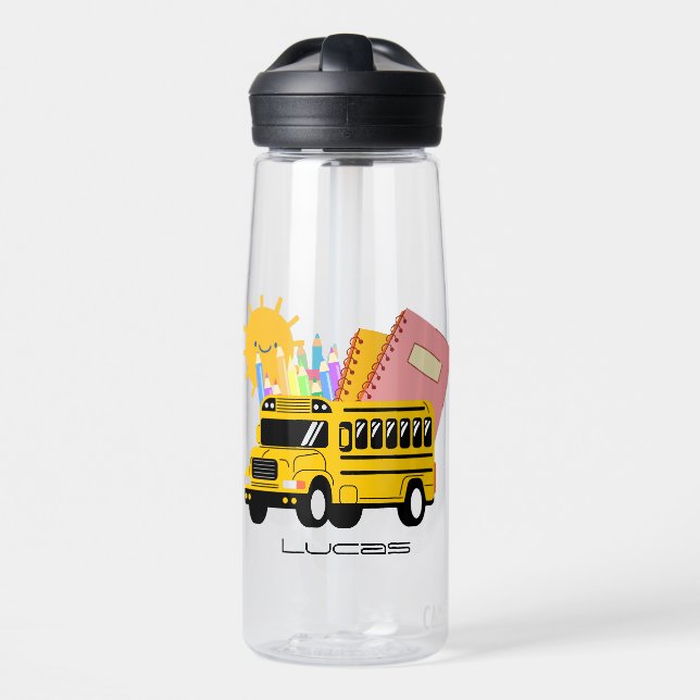 Cute School bus back to school Personalised name  Water Bottle (Front)