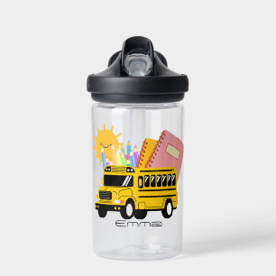 Cute School bus back to school Personalised name Water Bottle