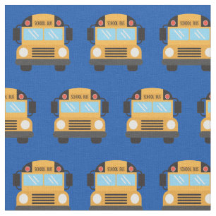 Cute School Bus Driver Royal Blue Pattern Fabric