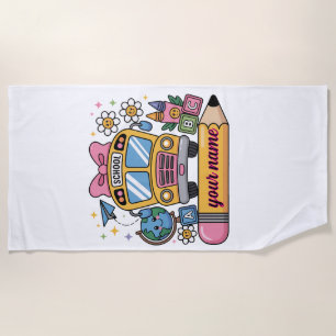 Cute School Bus Fun Back to School Education Kid Beach Towel