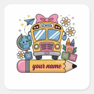 Cute School Bus Fun Back to School Education Kid Square Sticker
