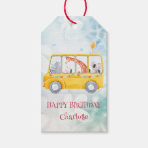 Cute School bus Safari jungle Birthday party Gift Tags