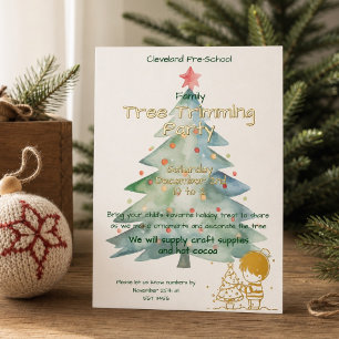 Cute School Christmas Tree Trimming Party Gold
