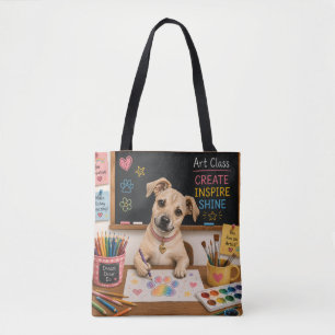 Cute School Dog Painting Watercolor Illustration Tote Bag
