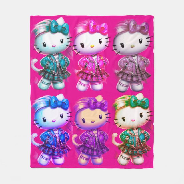Cute School girl Baby Kitty Fleece Blanket (Front)