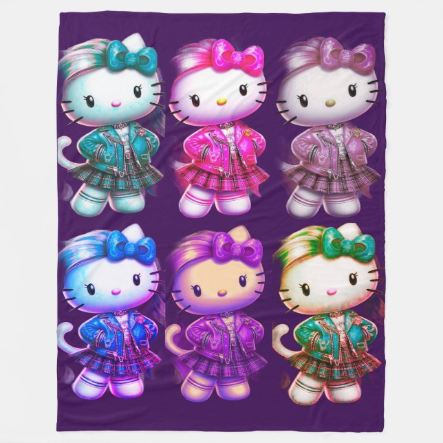 Cute School girl Baby Kitty Magenta Fleece Blanket (Front)
