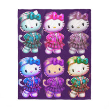 Cute School girl Baby Kitty Magenta Fleece Blanket