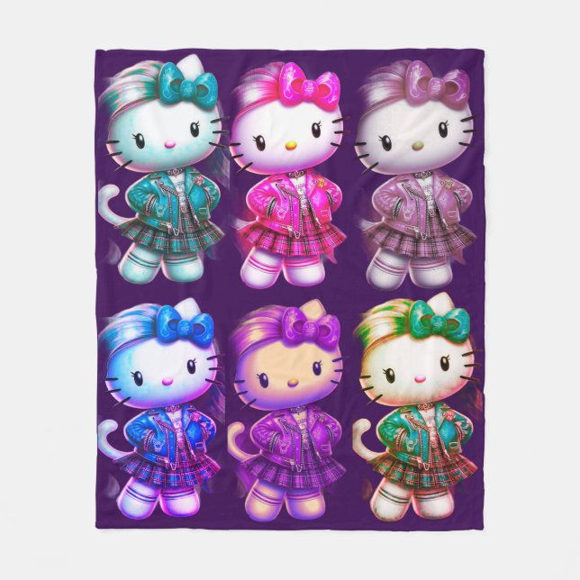 Cute School girl Baby Kitty Magenta Fleece Blanket (Front)