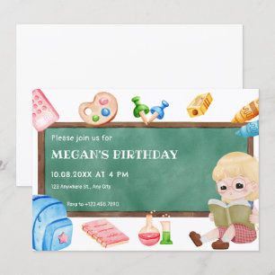 Cute school girl chalkboard birthday invitation