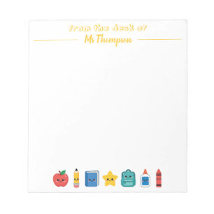 Cute School Icons Personalised Teacher Notepad